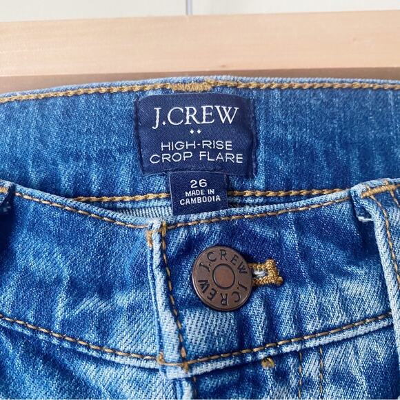 J. Crew Factory | High Rise Crop Flare Jeans Denim Button Fly Blue Size 26 - Picture 4 of 6